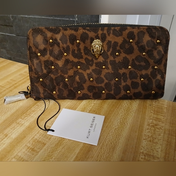Handbags - Kurt Geiger NWT Leopard Studded Quilted Suede Long Zip Wallet & Box
